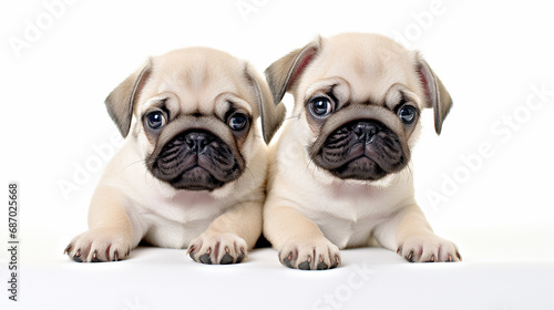 Portrait of a beautiful puppy of brown mops  white background