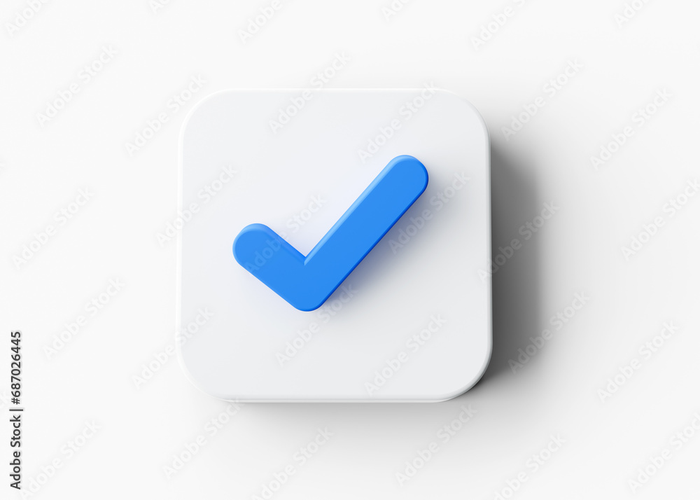 3d Blue Check Mark Symbol With Rounded White Square Icon On White Background 3d illustration 3d Blue Check Mark Symbol With Rounded White Square Icon On White Background 3d illustration