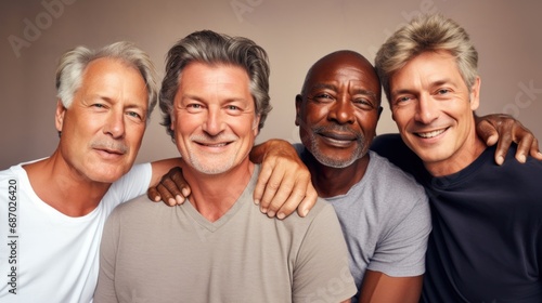 A mixed group of elderly men in a studio portrait.