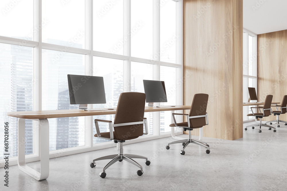 Light wooden open space office corner Light wooden open space office corner