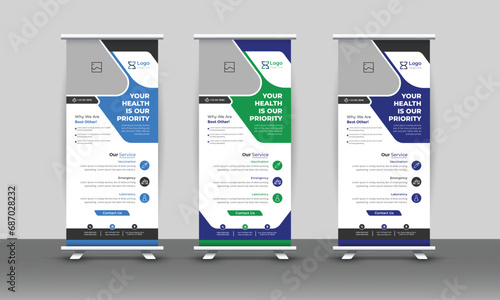 Medical Elegant Rollup  Standee Geometric Shapes Banner Template Bundle Design 