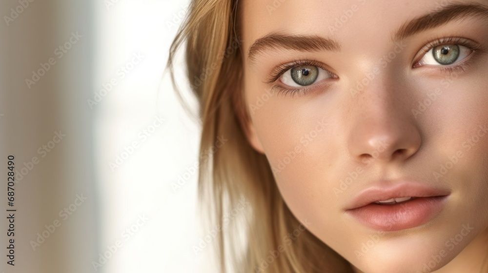 The camera focuses on the radiant beauty of a European lady. The camera focuses on the radiant beauty of a European lady.