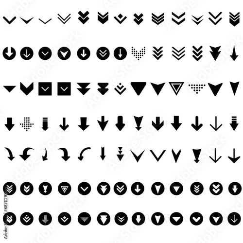 Down arrow vector icon set. scroll illustration sign collection.