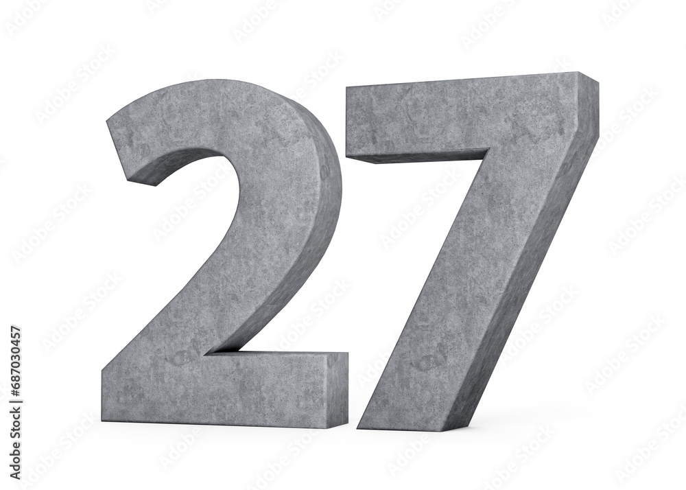 3d Concrete Number twenty seven 27 Digit Made Of Grey Concrete Stone On White Background 3d Illustration 3d Concrete Number twenty seven 27 Digit Made Of Grey Concrete Stone On White Background 3d Illustration