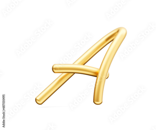 3d Golden Shiny Capital Letter A Alphabet A Rounded Inflatable Font White Background 3d Illustration