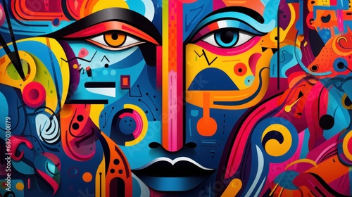 Street art festival. Geometric poster. Colorful abstract shapes