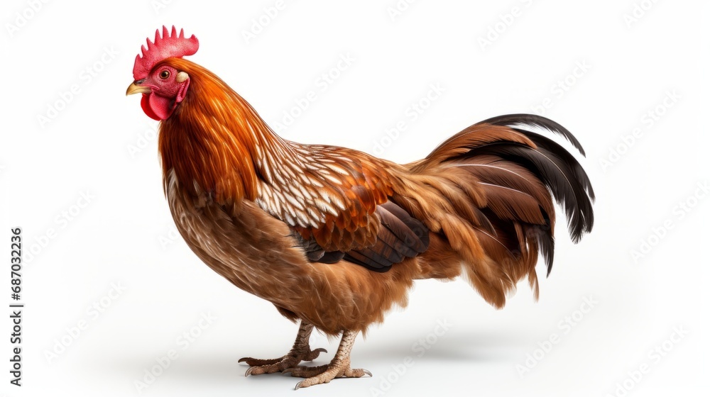 A lone brown chicken captured in a studio isolated