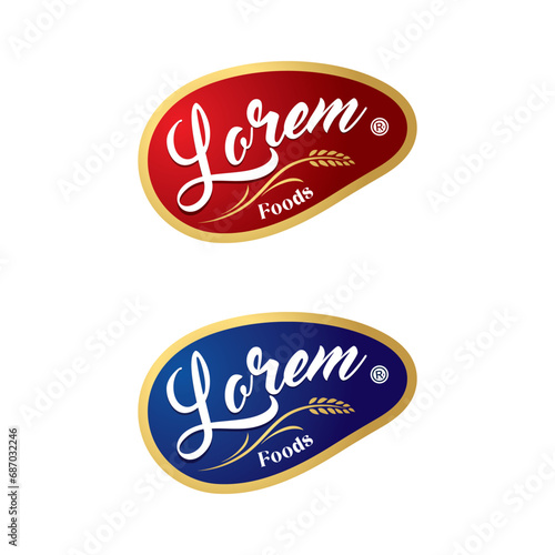 red oval shape Vector Food company logo design template ideal for agriculture, organic food, grocery, natural harvest, baby food, cookies, cereals.