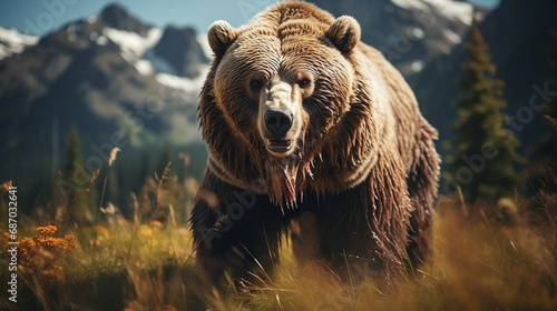 A grizzly bear wandering freely photo