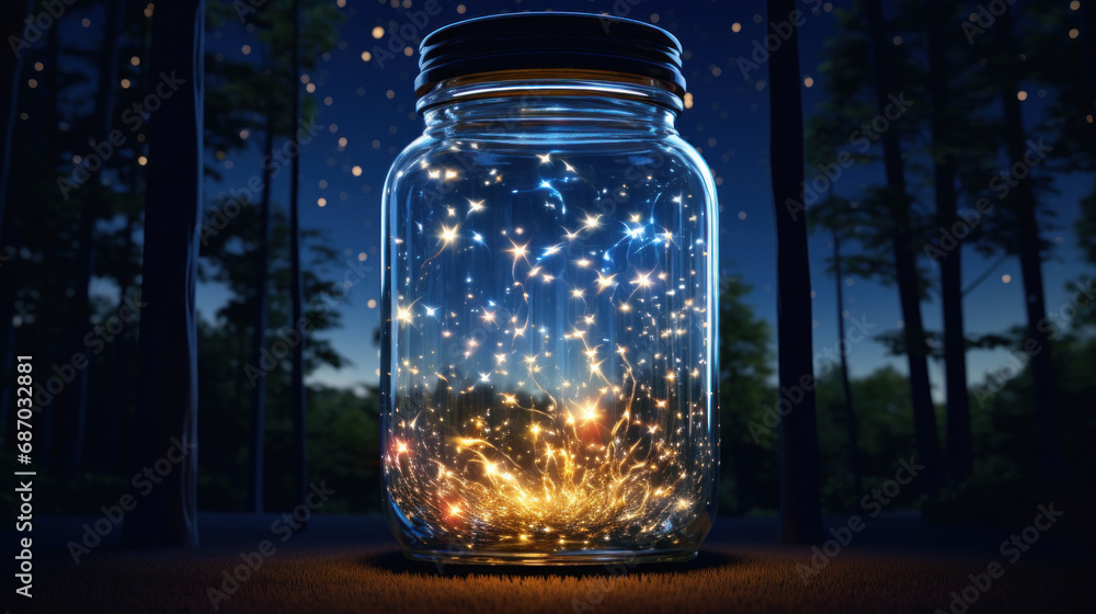 A mason jar filled with magic lights inside A mason jar filled with magic lights inside