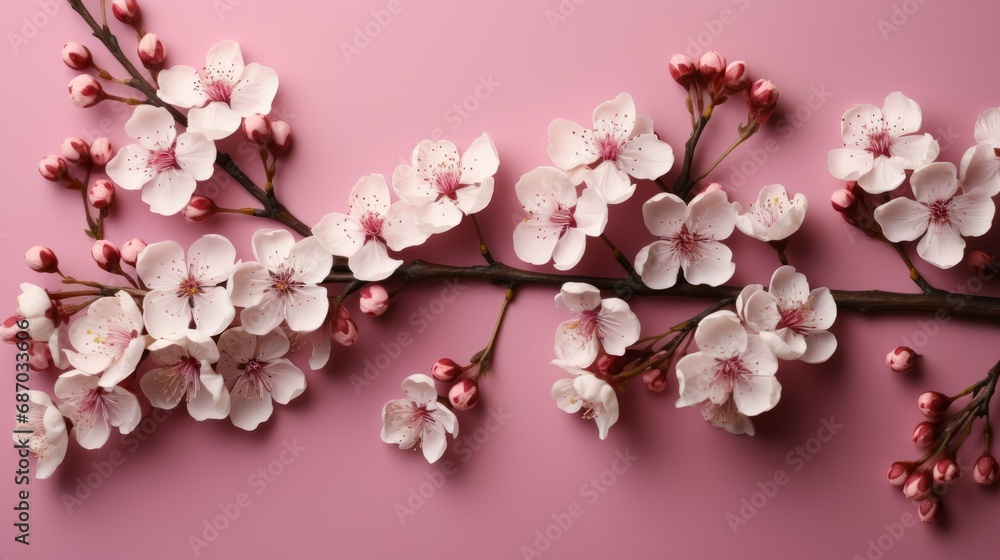 A blank sheet of paper with pink flowers on a soft