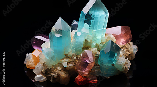 Crystals and Minerals. Crystal closeup. Crystal Healing Gemstone Rock Mineral photo