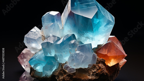 Crystals and Minerals. Blue Crystal closeup. Crystal Healing Gemstone Rock Mineral photo