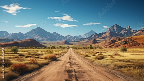 An empty adventurous road in a desert landscape