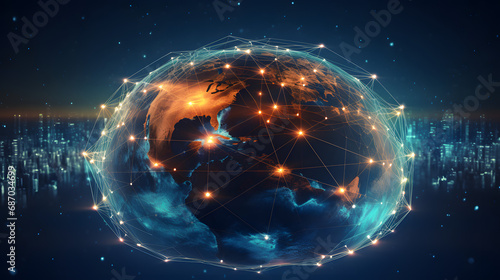Global communication network concept. Digital transformation. Generative Ai. © tfk