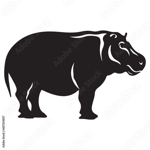 A black Silhouette hippopotamus animal