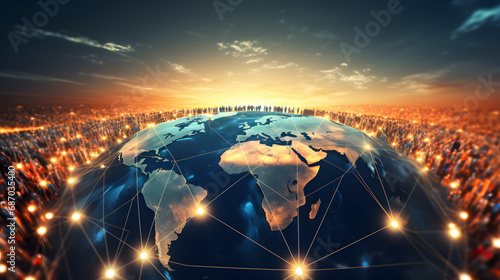 Global communication network concept. Worldwide business. Management strategy. Generative Ai. photo