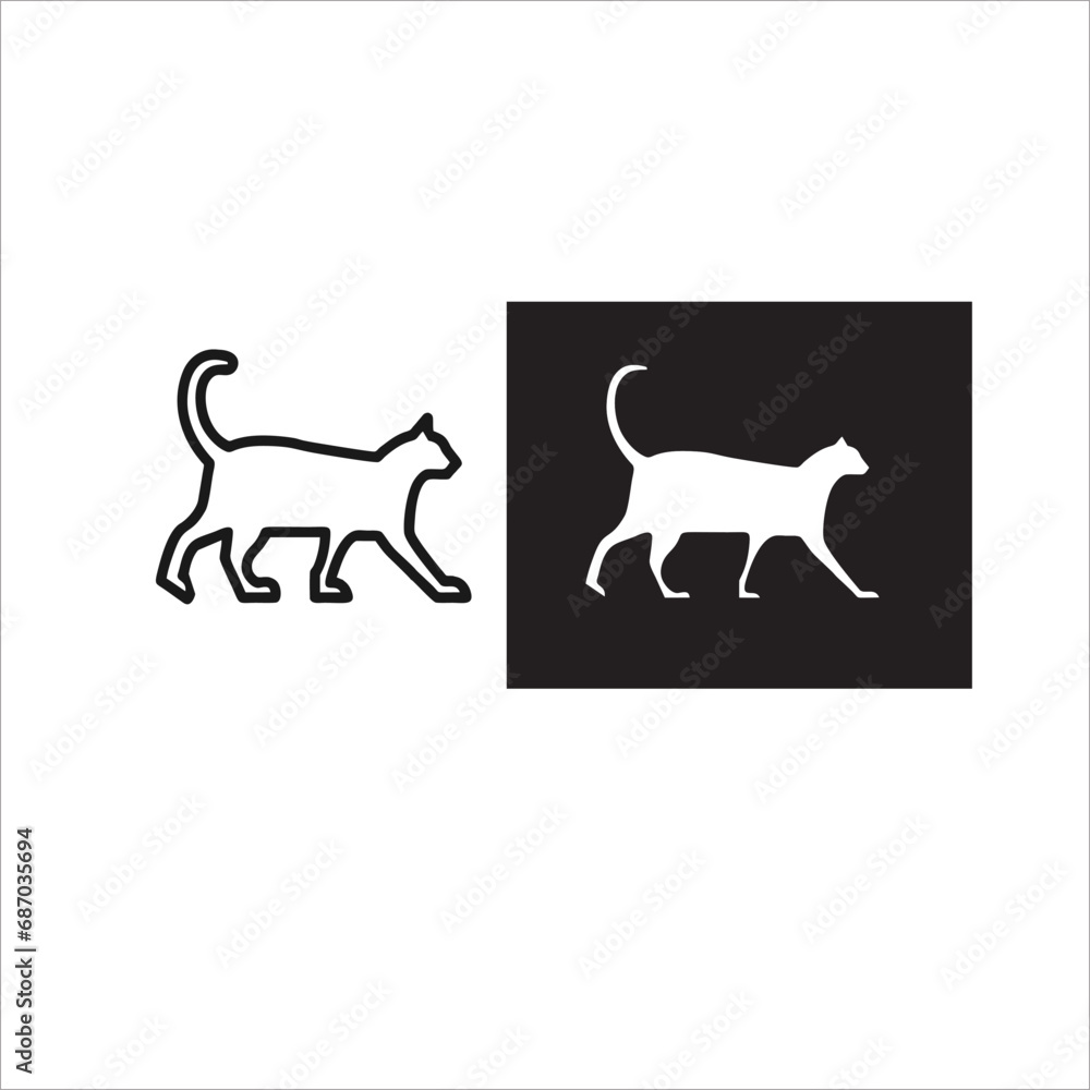 vector image of a cat, black and white background