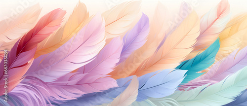 Colorful feathers background. Pastel feather texture. Generative AI © Inai