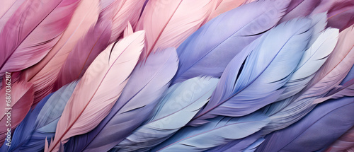Colorful feathers background. Pastel feather texture. Generative AI
