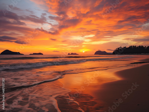 Amazing Tropical Island Sunset Full of Reds and Orange over the Ocean as the Day Ends