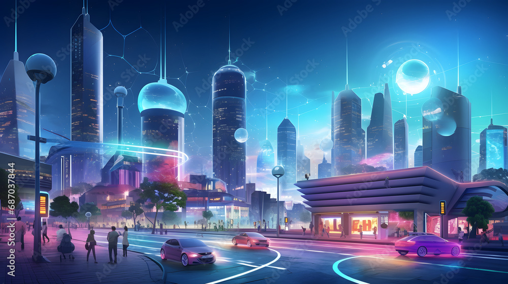 Smart city concept. IoT(Internet of Things. Generative Ai.