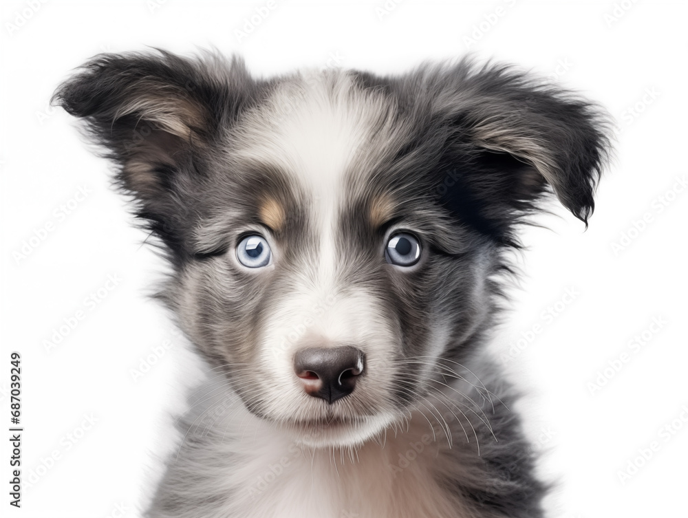 Close-up portrait of a purebred border collie puppy. Isolated on a white background.