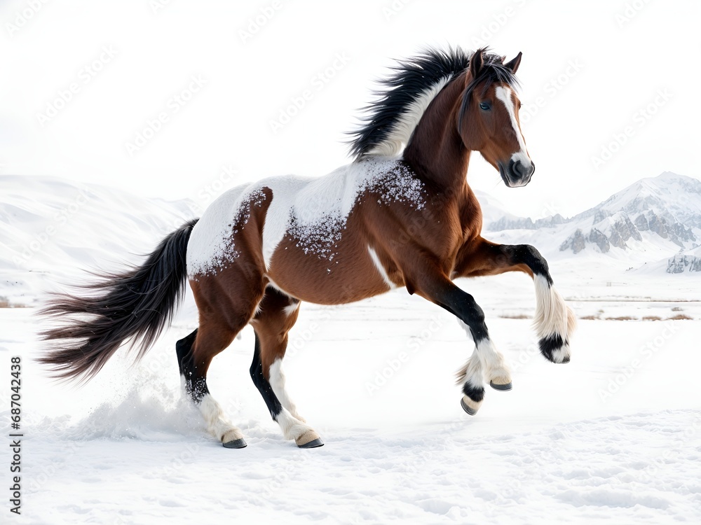 A horse running on snow A horse running on snow