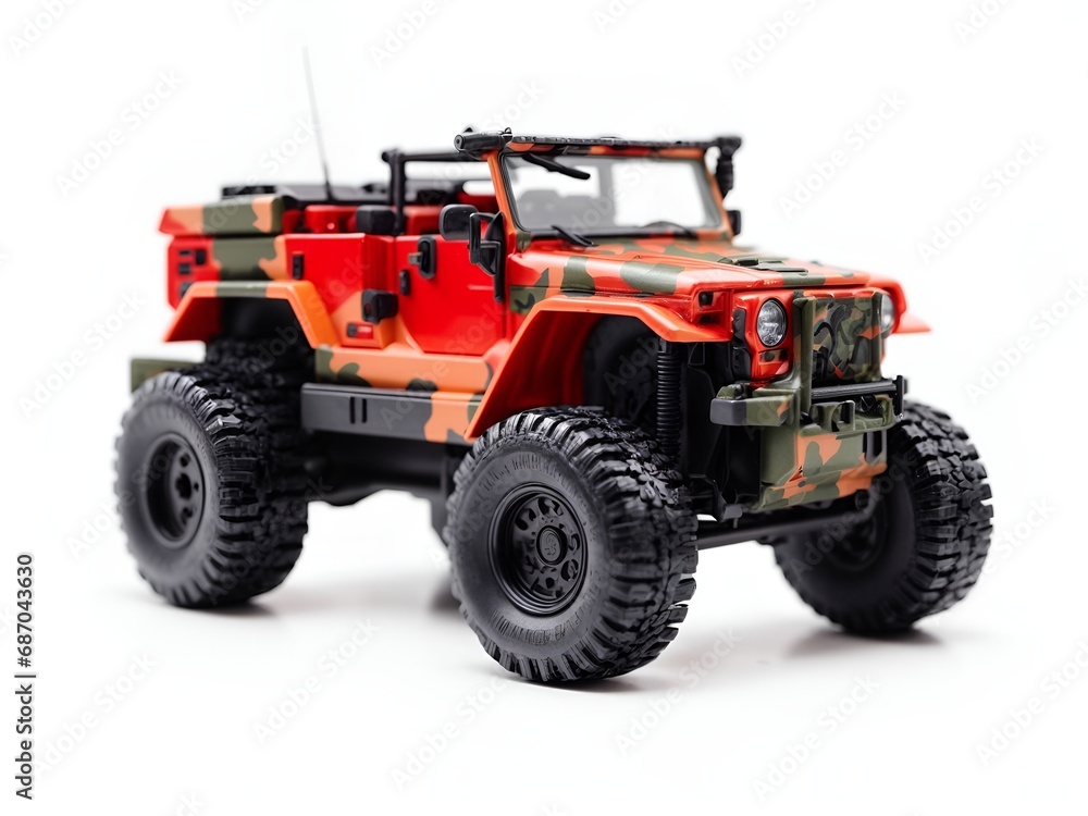 A 3D toy military vehicle with camouflage print A 3D toy military vehicle with camouflage print