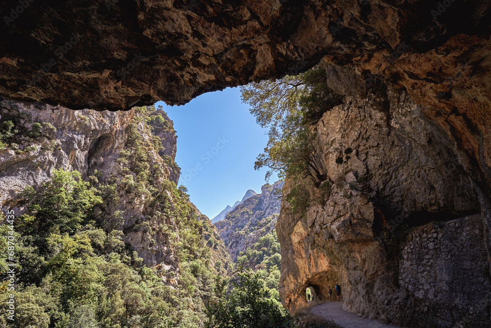 Fototapeta premium Route of the Cares located between the province of Leon and Asturias, in the Picos de Europa national park. In Asturias, Spain.
