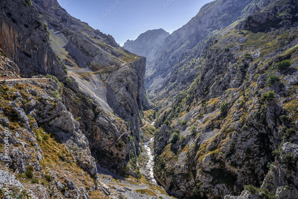 Route of the Cares located between the province of Leon and Asturias, in the Picos de Europa national park. In Asturias, Spain.