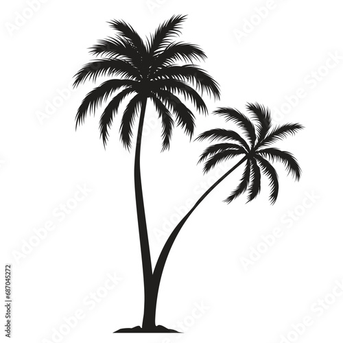 Two black palm trees shape  silhouette of an exotic plant. Vector illustration isolated on white background