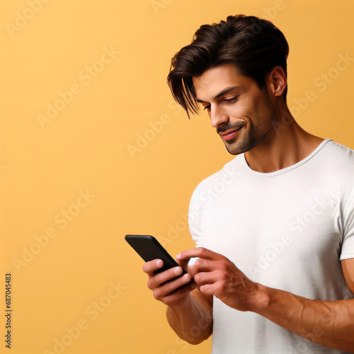 Man using smartphone cell phones chat online in social network and mobile applications isolated © Katewaree