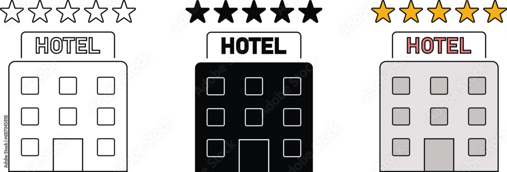 Hotel icon collecion lined, isolated and colored version. Vector illustration Hotel icon collecion lined, isolated and colored version. Vector illustration