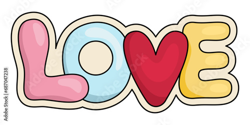Vector love word lettering. Cute line typography illustration. Funny Saint Valentine day icon for kids with letters