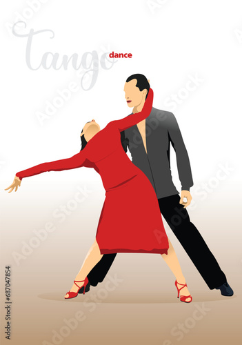 Couple dancing a tango. Vector Colored 3d illustration