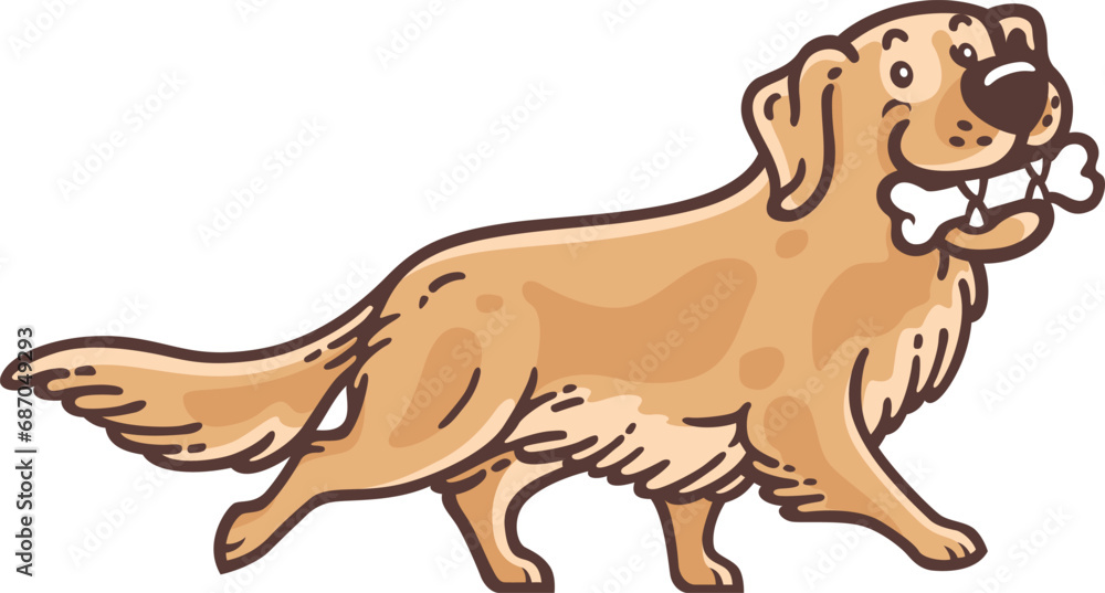 A Cute Cartoon Golden Retriever Dog Catching a Branch in its Mouth A Cute Cartoon Golden Retriever Dog Catching a Branch in its Mouth