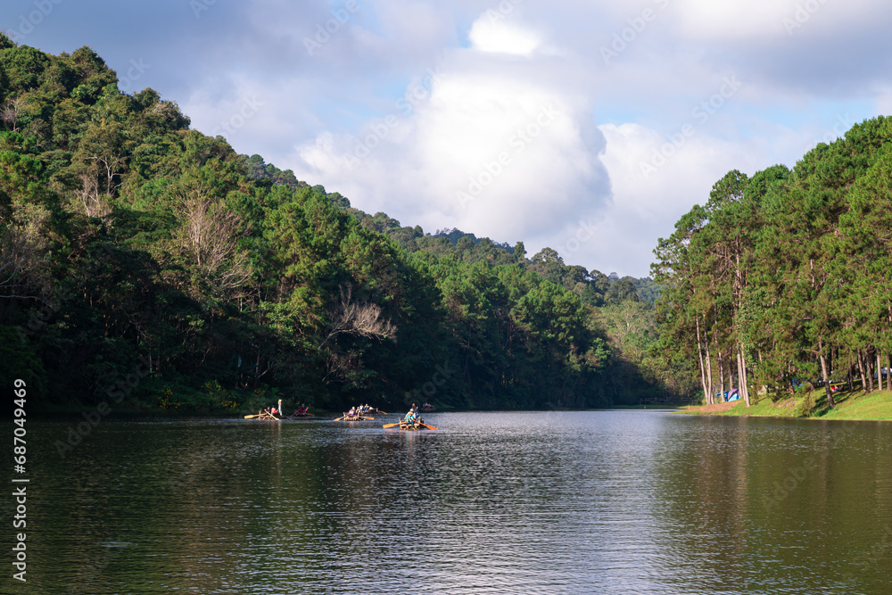 Fototapeta premium Beatiful nature lake Pang Oung , Pine forest in Mae Hong Son, Thailand