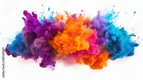 Explosion of colored ink in water isolated on white background. Abstract background