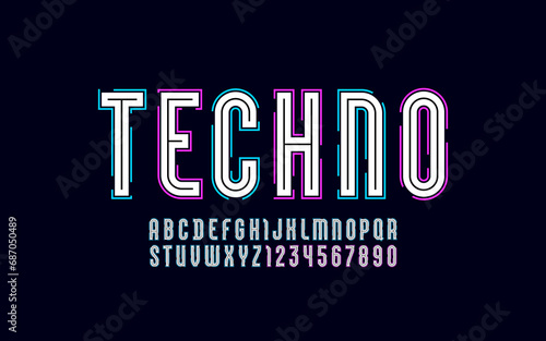 Maze font, trendy modern alphabet from contour cut out line , condensed Latin letters from A to Z and Arab numbers from 0 to 9, vector illustration 10EPS