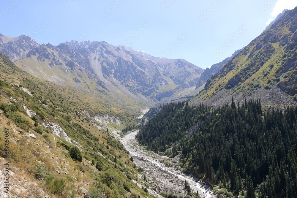 Mountain landscape in the Ala Archa national Park in summer, Kyrgyzstan in Central Asia