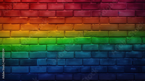 Rainbow color brick wall, wide. Masonry background. Wall te. Generative Ai