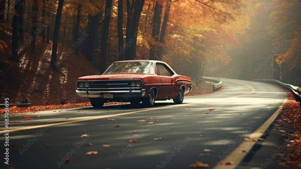 Car on Asphalt Road in Autumn Day Photography