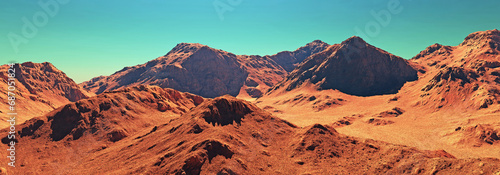 Mars planet landscape scenery, 3d render of imaginary mars planet terrain