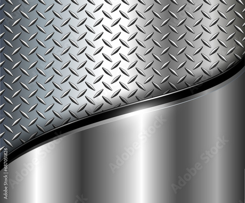 Silver chrome metal background with chrome shiny diamond plate pattern texture.