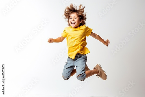 kid jumping in joy isolated white background