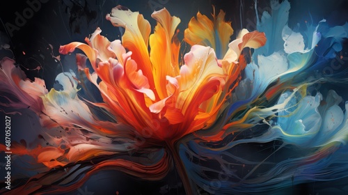 Watercolor orange flower, contemporary floral brushstroke oil painting painting © Matthew