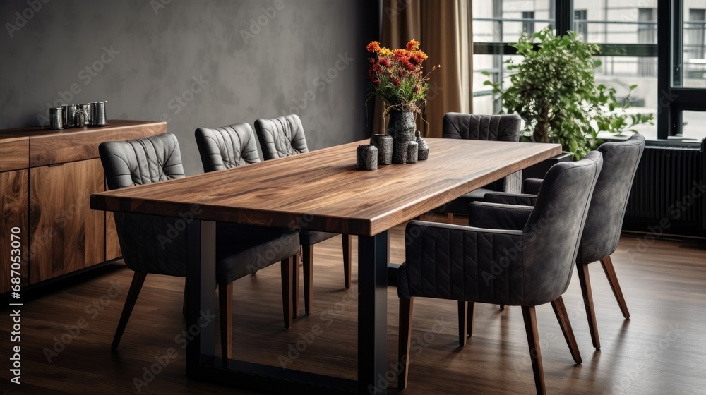 Stylish Gray Chairs with Wooden Dining Table Photography