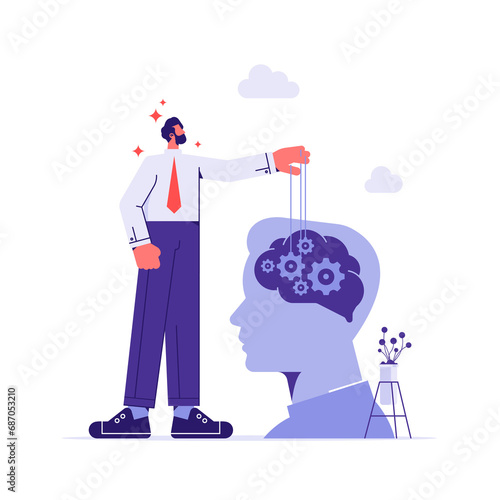 Fotografie Manipulator concept vector illustration, puppet master manipulate man mind, domi