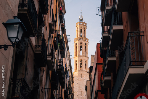 Photography Old narrow street in Barcelona, Catalonia, Spain